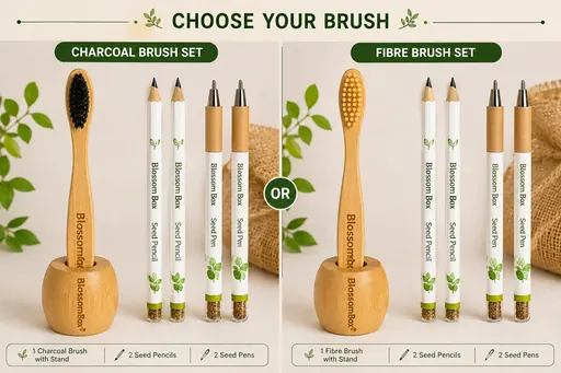 Kids Organic Bamboo Tooth Brush with Seed Pencil and Seed Pen Combo